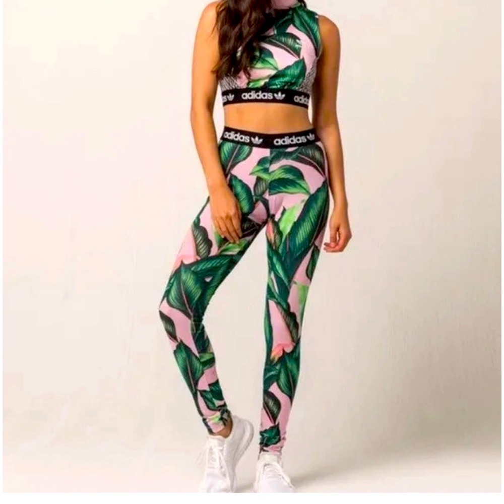 NWOT Adidas x Farm Rio Palm Tree Pink Leggings